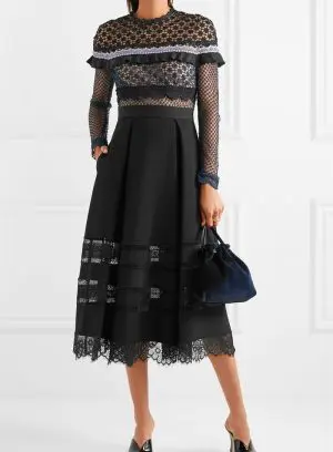 Özel Tasarım Uzun Dantel İşlemeli Siyah Elbise (S ve L Beden)
