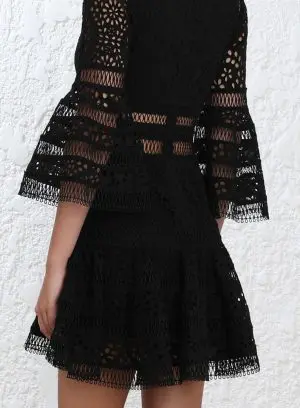Özel Tasarım Siyah Detay Dantel Elbise (S Beden)