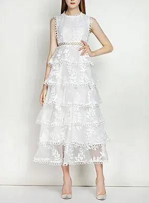 Özel Tasarım Beyaz Dantel Elbise (M Beden)