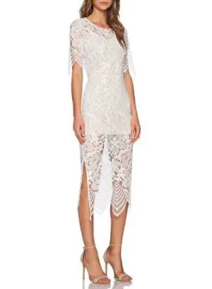 Yeni Sezon Tasarım Beyaz Dantel Elbise (L Beden)